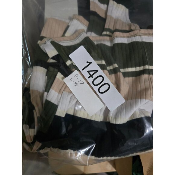 Green/Black/White Striped Button Down Sleeveless Dress L - Picture 6 of 6